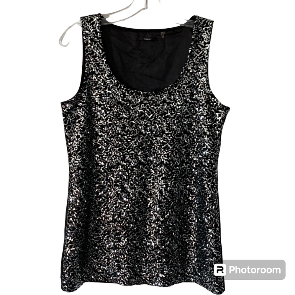 Tahari Sequins Sleeveless Top size XS Round Neck Lined